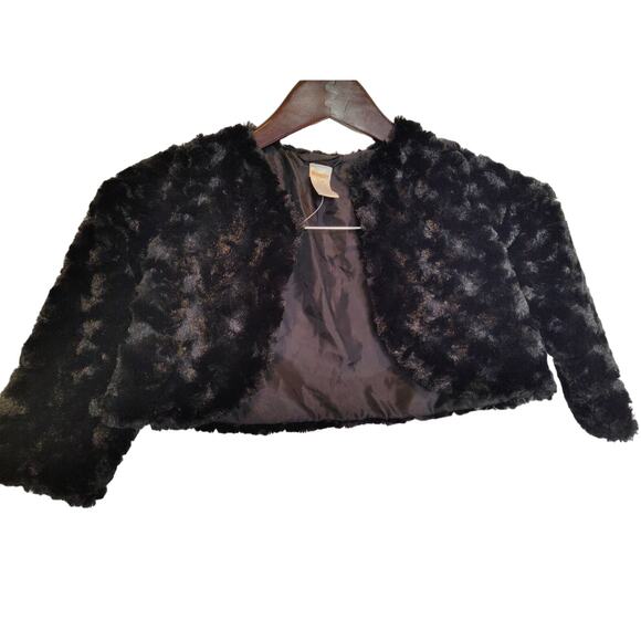 Gymboree Black Fuzzy Cardigan Long Sleeve Faux Fur Coat Bolero Shrug 2T-3T - Picture 1 of 6